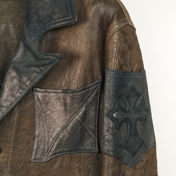 Logan Riese Brown Leather Metallic-Applique Jacket - Picture 4 of 10
